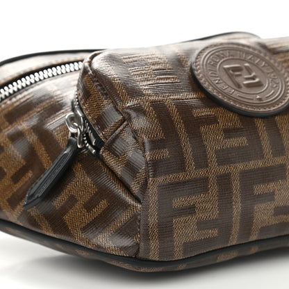 Fendi Glazed Fabric Vitello Century FF 1974 Stamp Patch Mens Pocket Belt Bag Mogano Panna Black 8 of 9