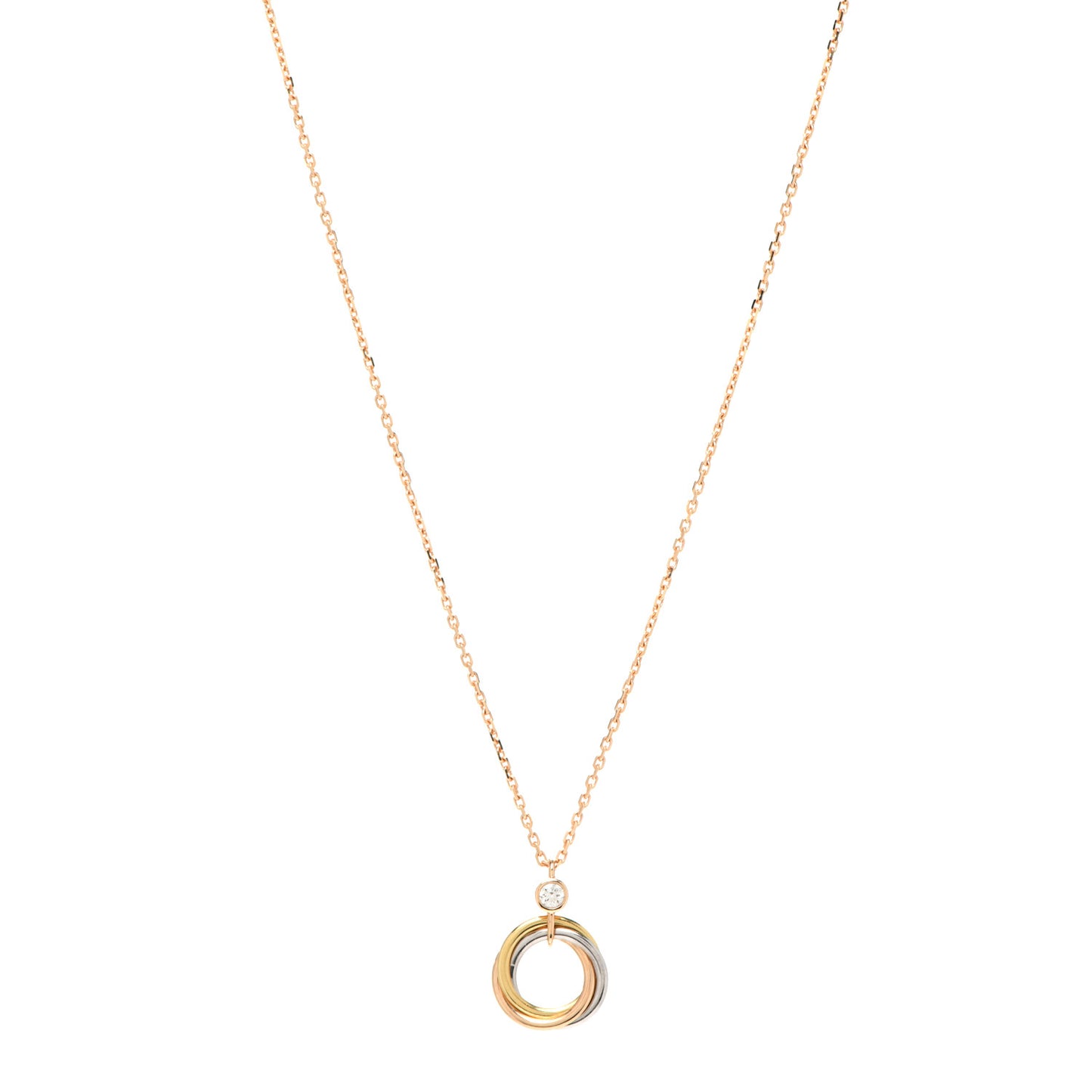 18K Pink Yellow White Gold Diamond Trinity Pendant Necklace