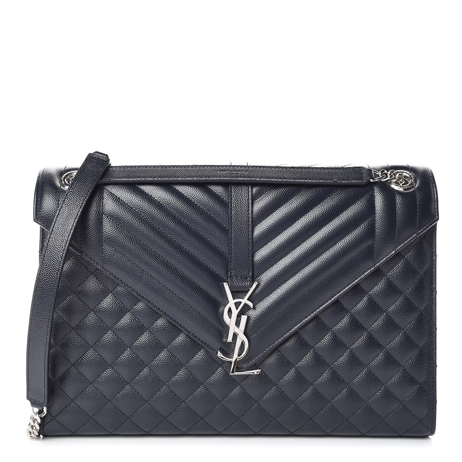 Saint Laurent Grain De Poudre Large Tri-Quilt Monogram Satchel Deep Marine 1 of 10