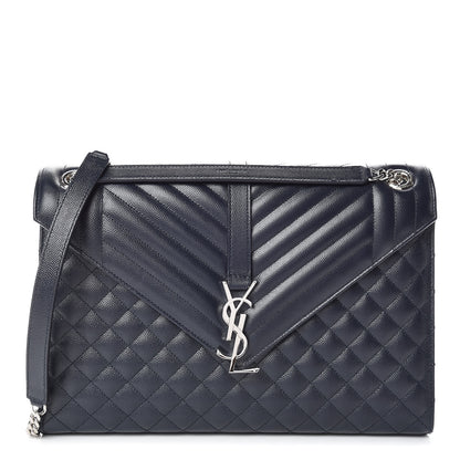 Saint Laurent Grain De Poudre Large Tri-Quilt Monogram Satchel Deep Marine 1 of 10