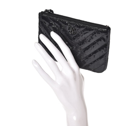 Chanel Patent Metallic Crumpled Calfskin Chevron Quilted Cosmetic Case So Black 2 of 8
