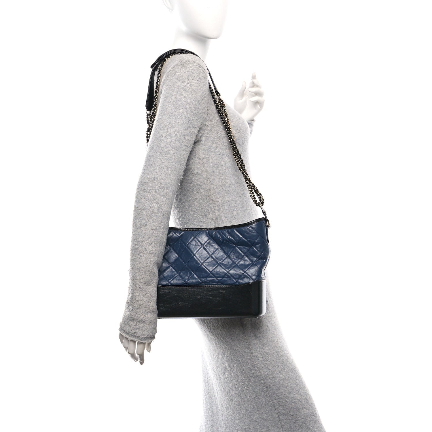 Chanel Aged Calfskin Quilted Medium Gabrielle Hobo Navy Black 2 of 10