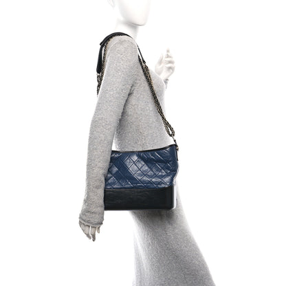 Chanel Aged Calfskin Quilted Medium Gabrielle Hobo Navy Black 2 of 10