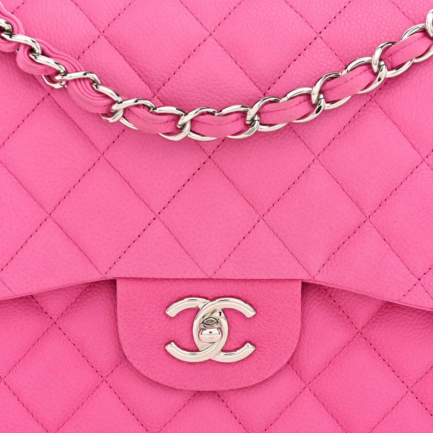 Iridescent Caviar Quilted Jumbo Double Flap Pink