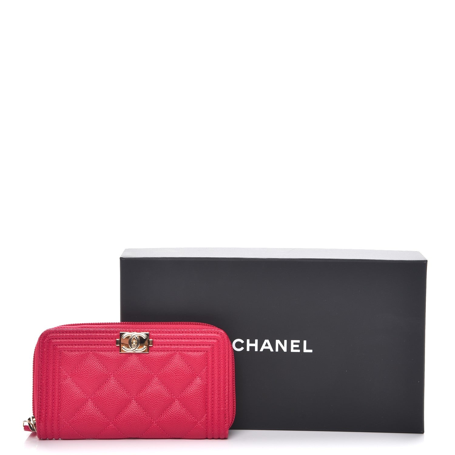 Chanel Caviar Quilted Small Boy Zip Around Wallet Fuchsia 9 of 9
