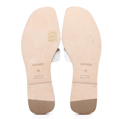 Hermes Box Calfskin Oran Sandals 37 White 5 of 8