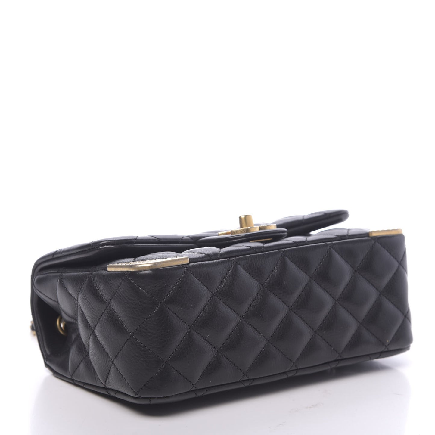 Calfskin Quilted Mini Rock The Corner Flap Black