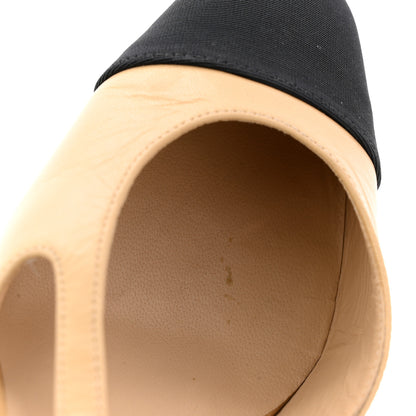 Chanel Goatskin Grosgrain Cap Toe CC Slingback Pumps 36 Beige Black 12 of 13