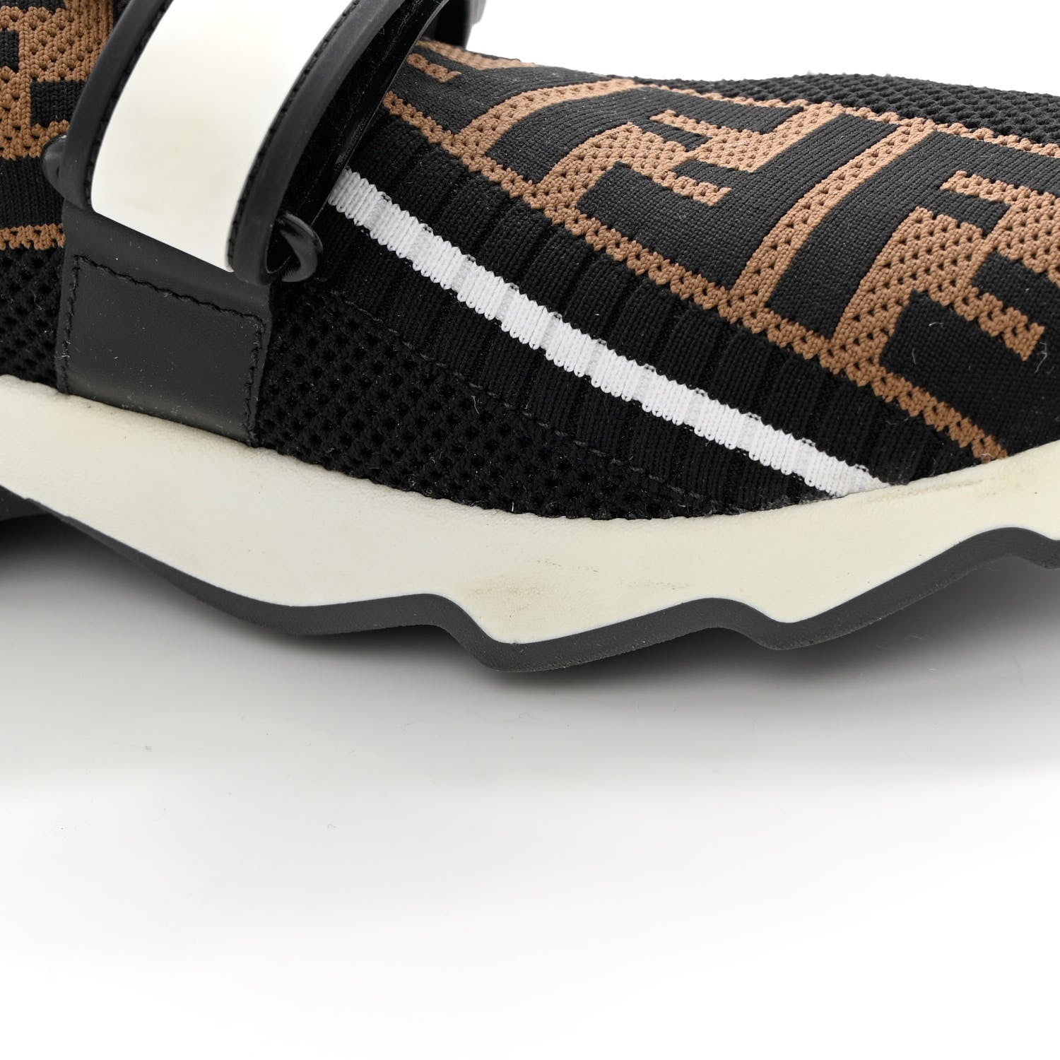 Fendi Stretch Yarn FF Stiff Band Rockoko Sneakers 38 Black White Tobacco 12 of 13