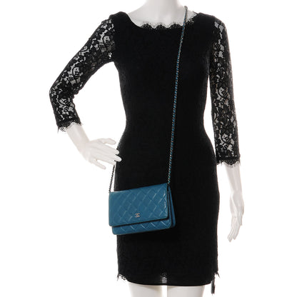 Chanel Lambskin Quilted Wallet On Chain WOC Turquoise 2 of 8
