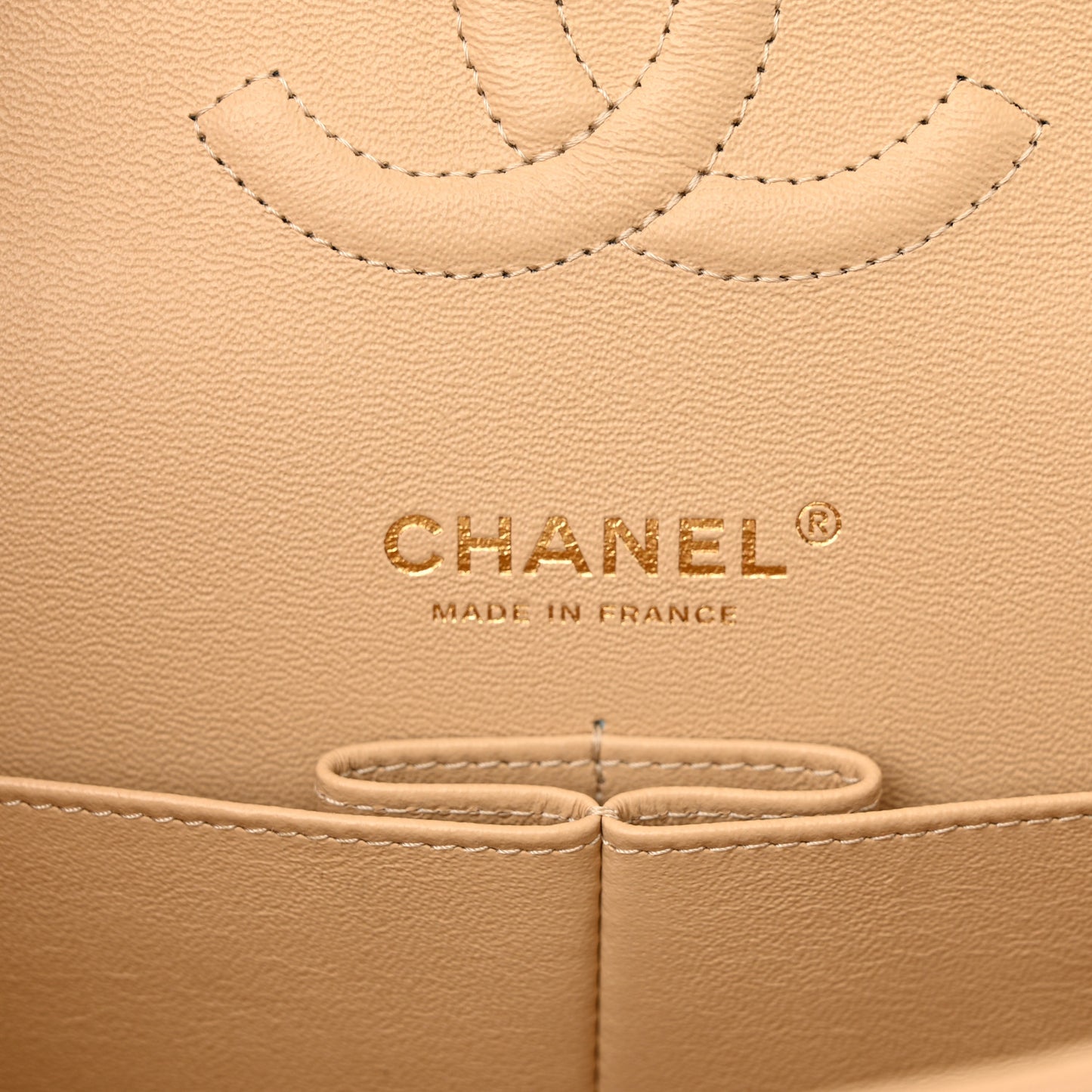 Caviar Quilted Medium Double Flap Beige