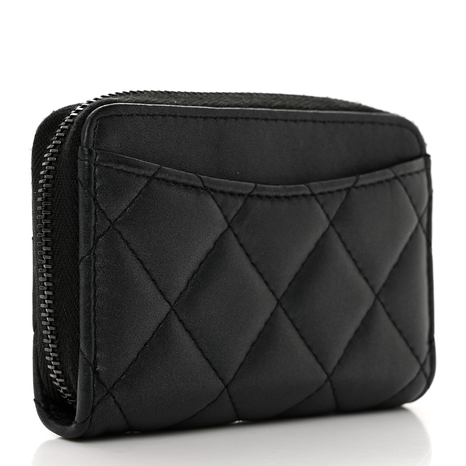 Chanel Lambskin Quilted Zip Coin Purse So Black 3 of 8