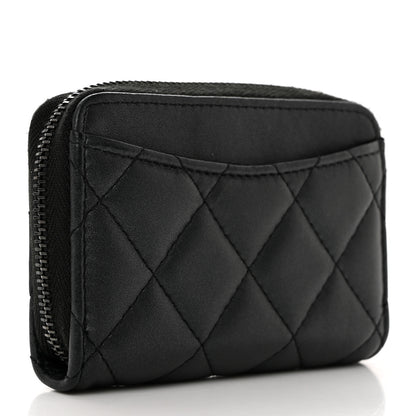 Chanel Lambskin Quilted Zip Coin Purse So Black 3 of 8