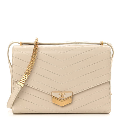 Chanel Calfskin Chevron Quilted Large Medal Flap Light Beige 1 of 11