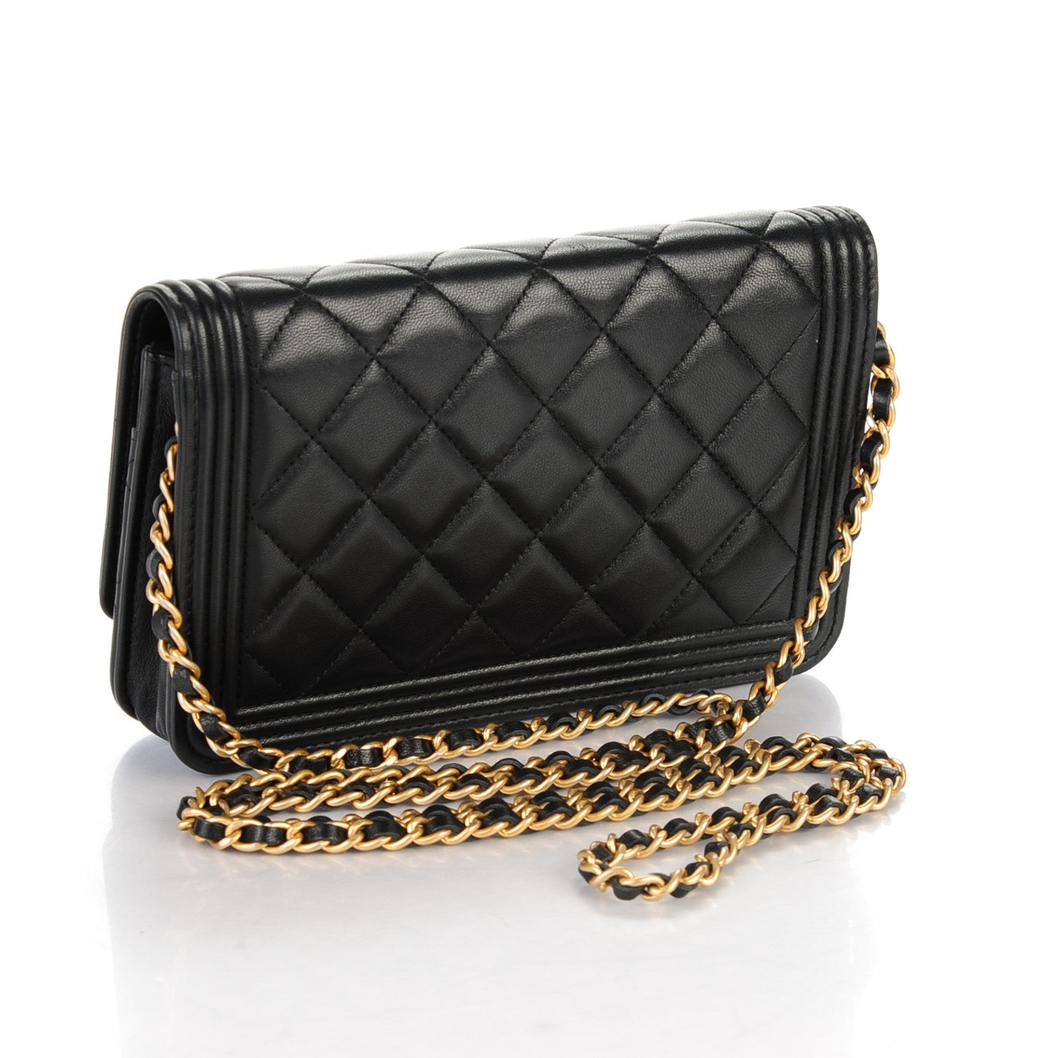 Chanel Lambskin Quilted Boy Wallet On Chain WOC Black 3 of 8