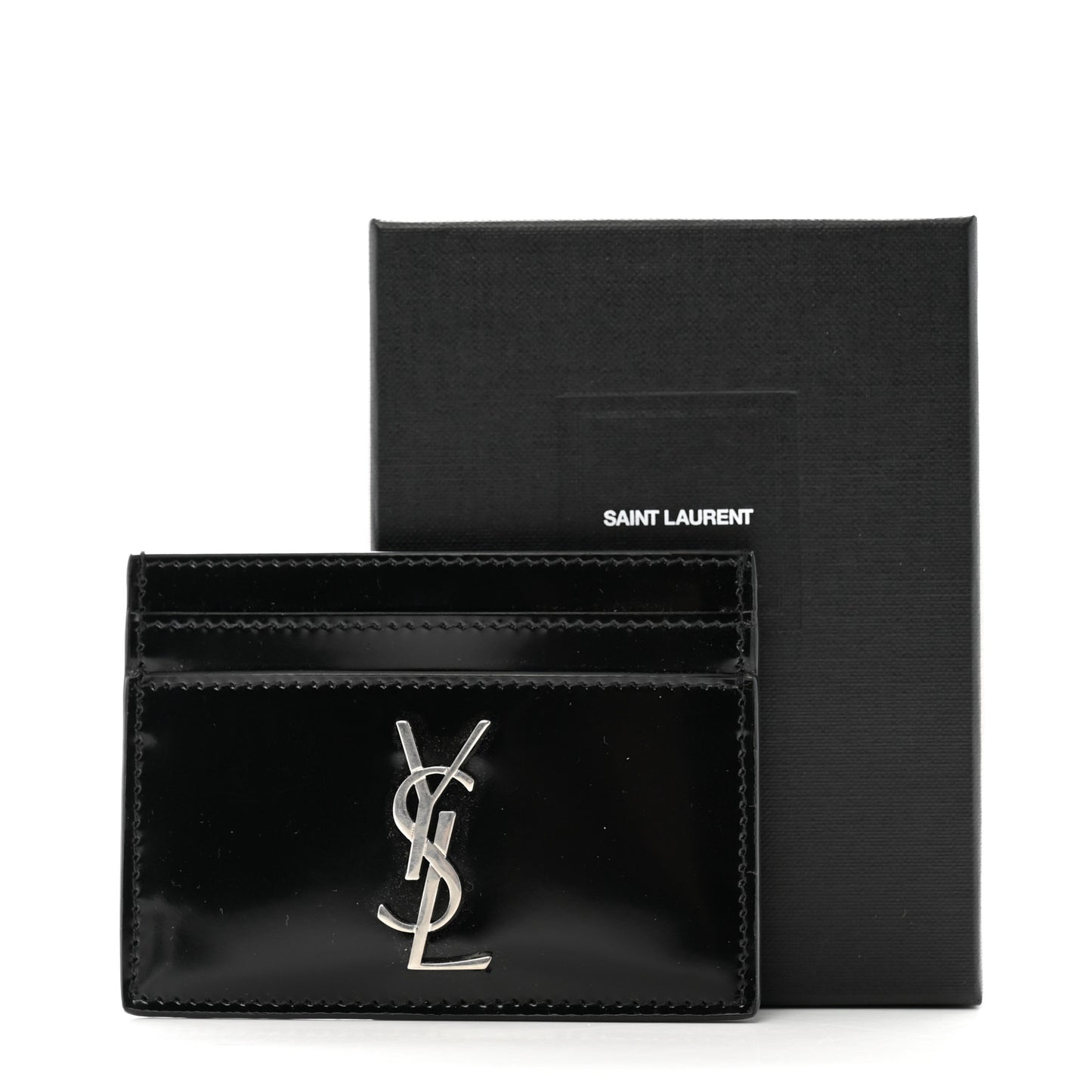 Patent Calfskin Monogram Credit Card Case Black