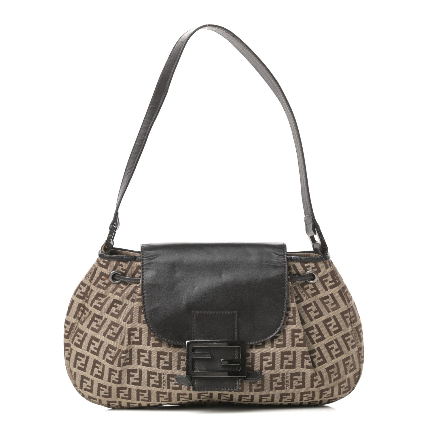 Fendi Zucchino Vitello Drawstring Shoulder Bag Testa di Moro Beige 1 of 14