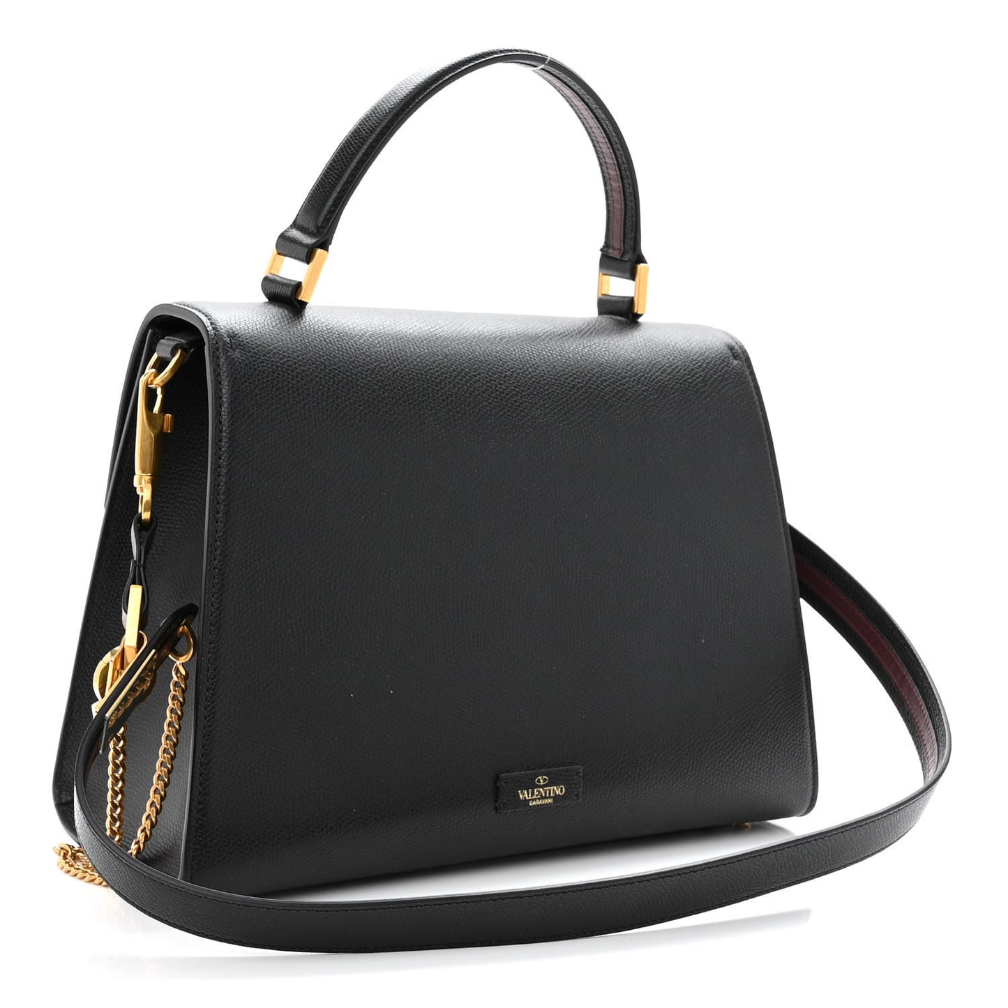 Grainy Calfskin Medium VSling Top Handle Bag Black