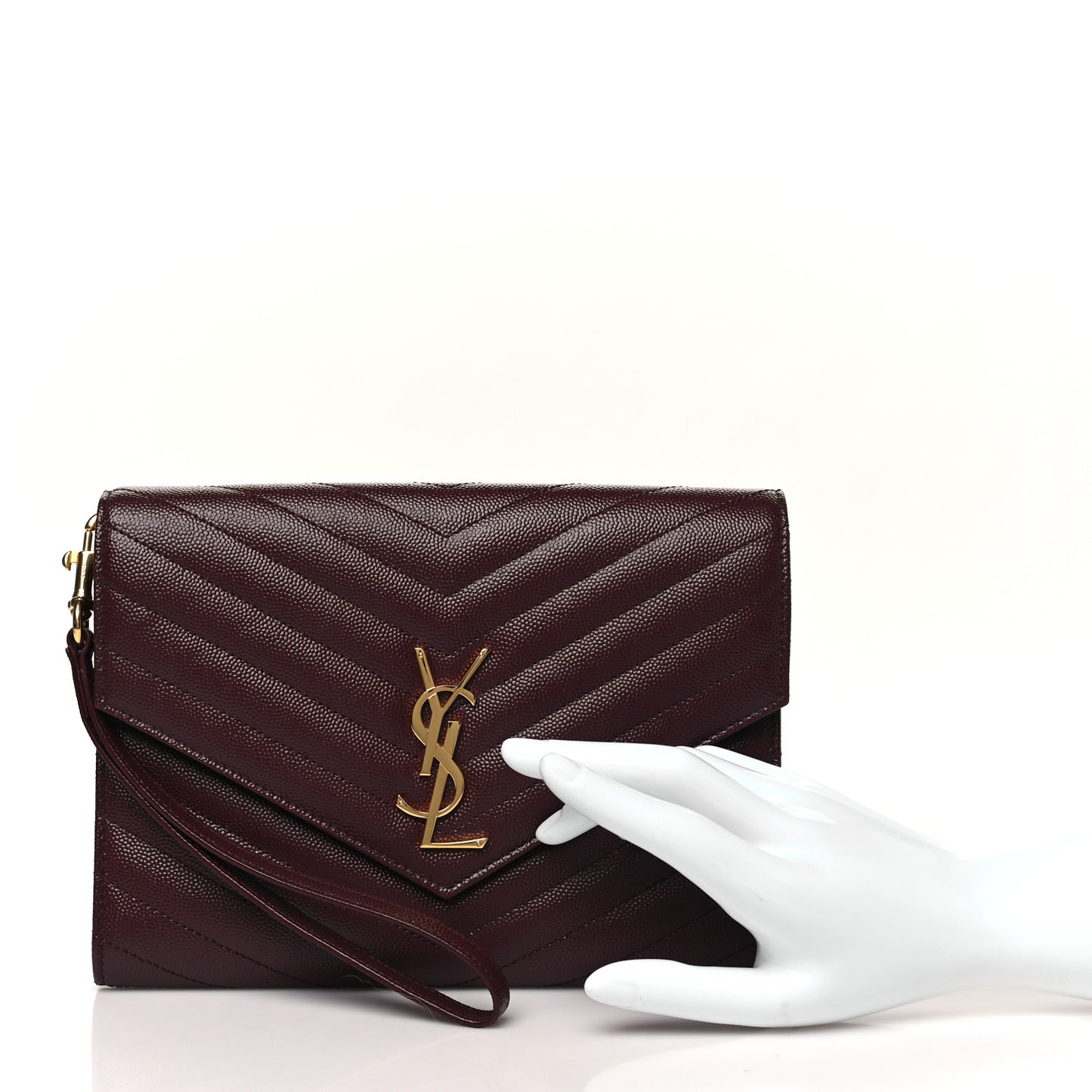 Grain De Poudre Matelasse Chevron Monogram Envelope Clutch Rouge Legion