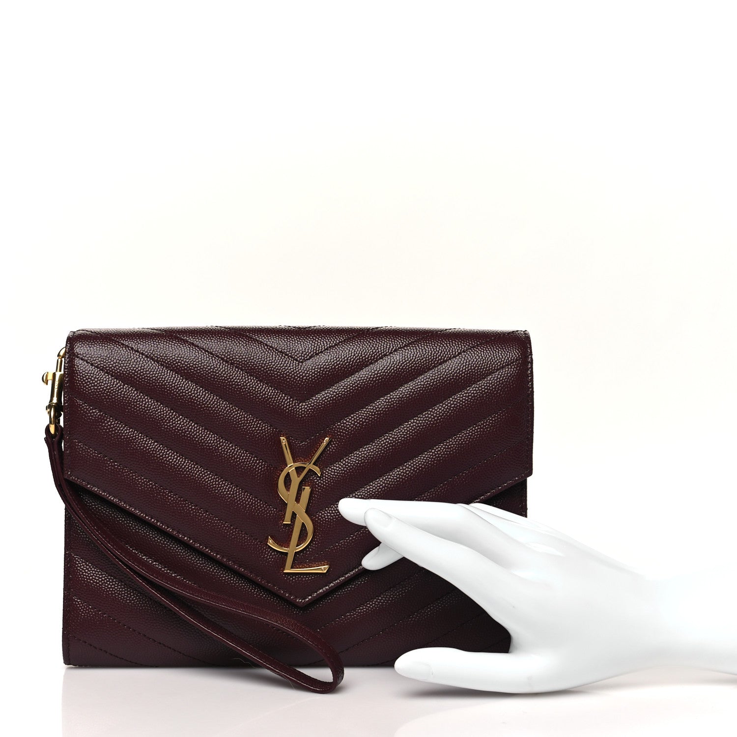 Saint Laurent Grain De Poudre Matelasse Chevron Monogram Envelope Clutch Rouge Legion 2 of 9