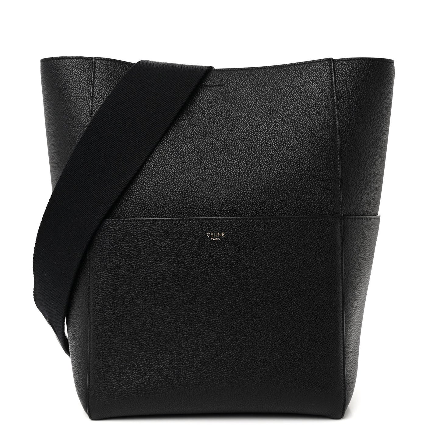 Soft Grained Calfskin Sangle Bucket Bag Black