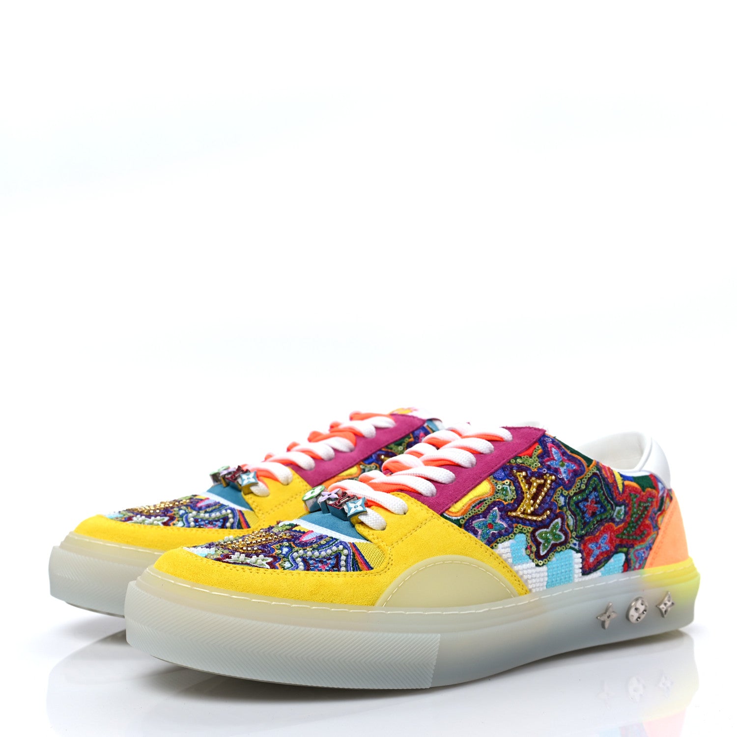 Louis Vuitton Suede Sequin Monogram Mens LV Ollie Sneakers 9 Yellow Multicolor 3 of 9