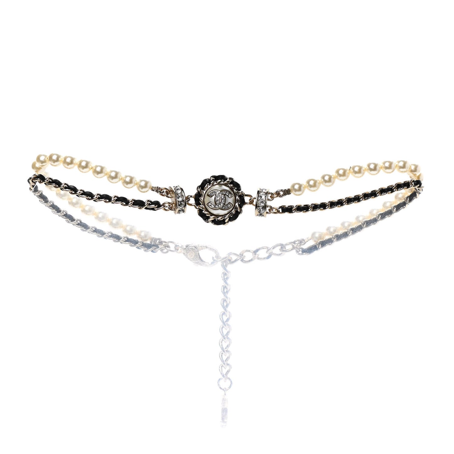 Pearl Crystal Lambskin CC Choker Gold Black