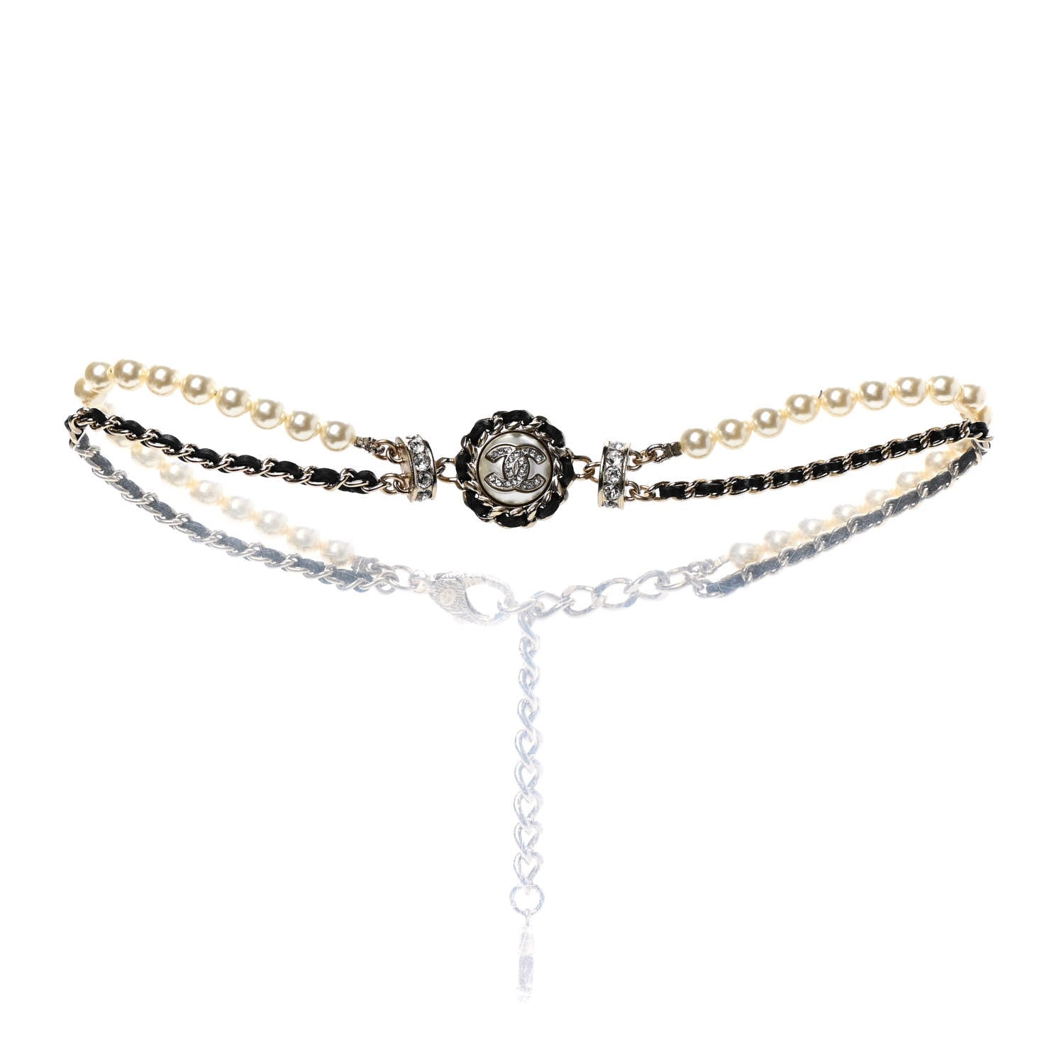 Chanel Pearl Crystal Lambskin CC Choker Gold Black 1 of 6
