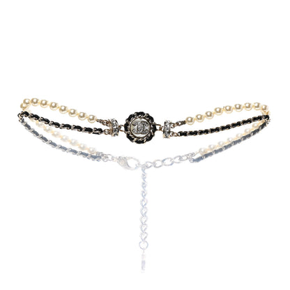 Chanel Pearl Crystal Lambskin CC Choker Gold Black 1 of 6
