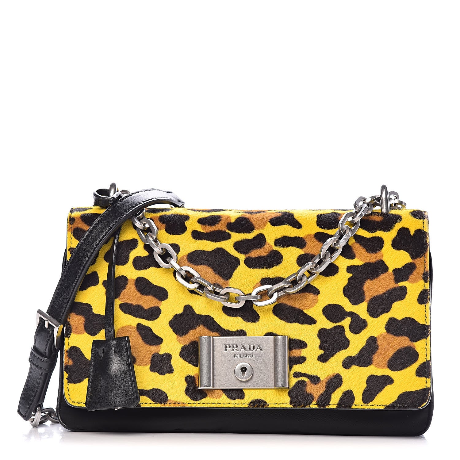 Prada Nylon Calf Hair Leopard Print Crossbody Bag Black Sole 1 of 17