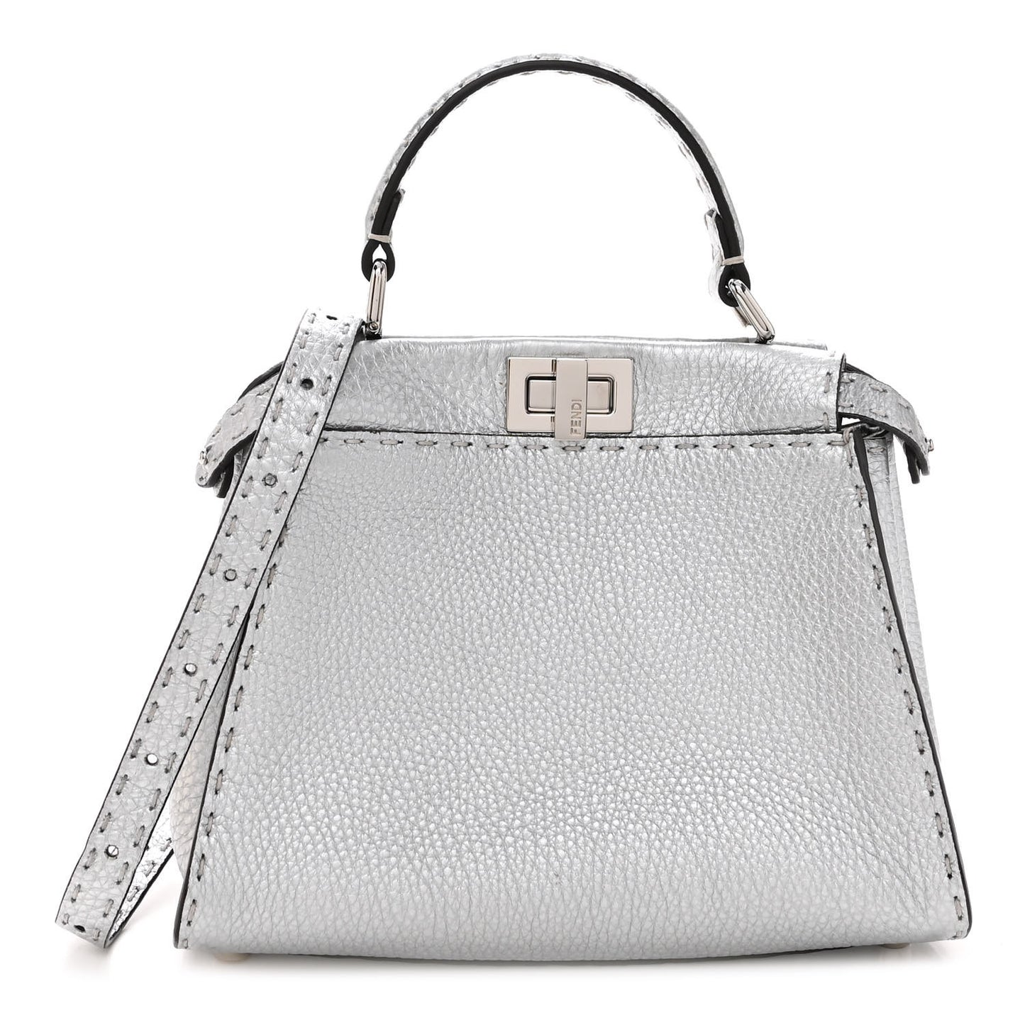 Cuoio Romano Lux Selleria Mini Peekaboo Iconic Satchel Argento