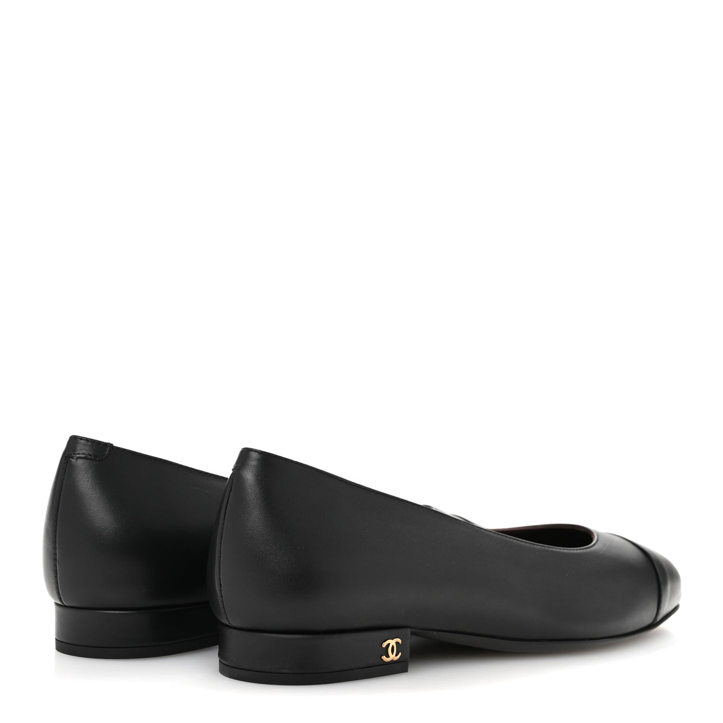 Lambskin Cap Toe CC Uniform Ballerina Flats 37 Black
