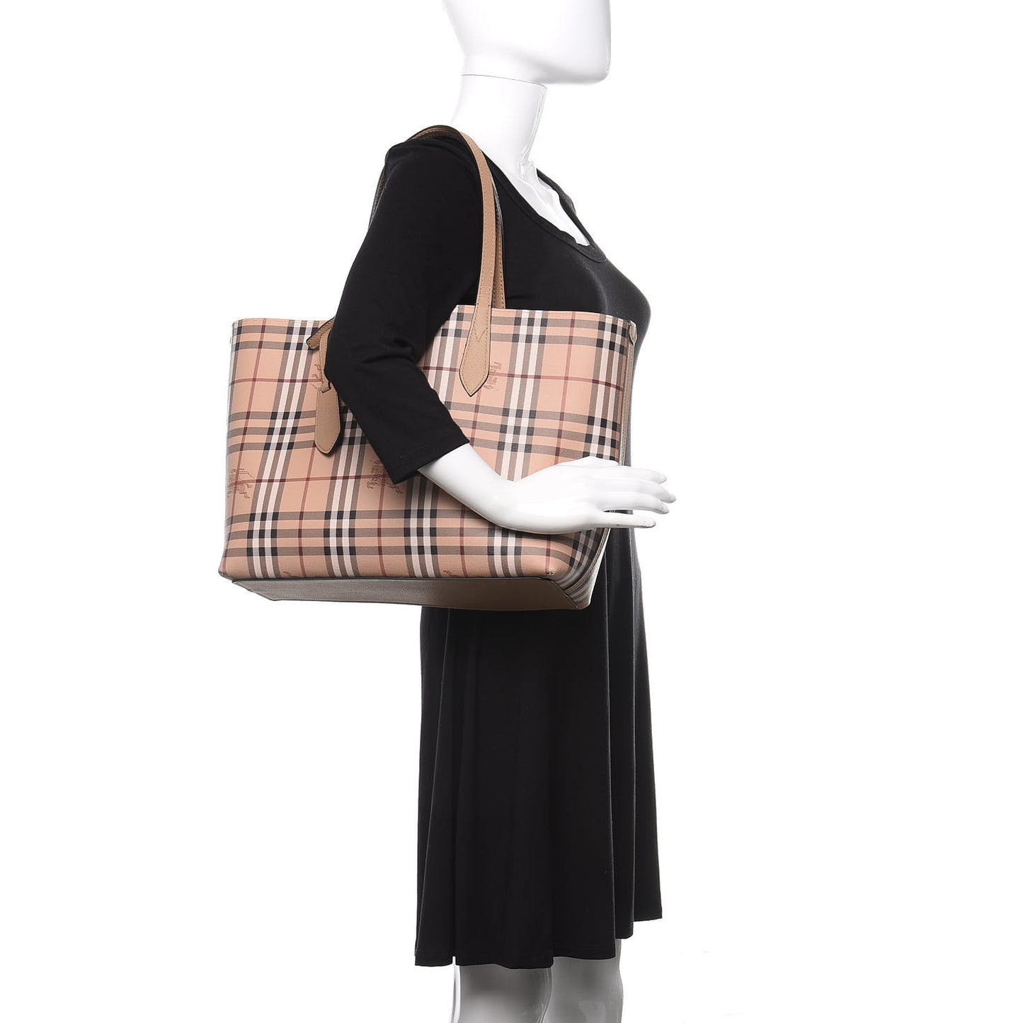 Grainy Calfskin Haymarket Check Medium Reversible Tote Camel