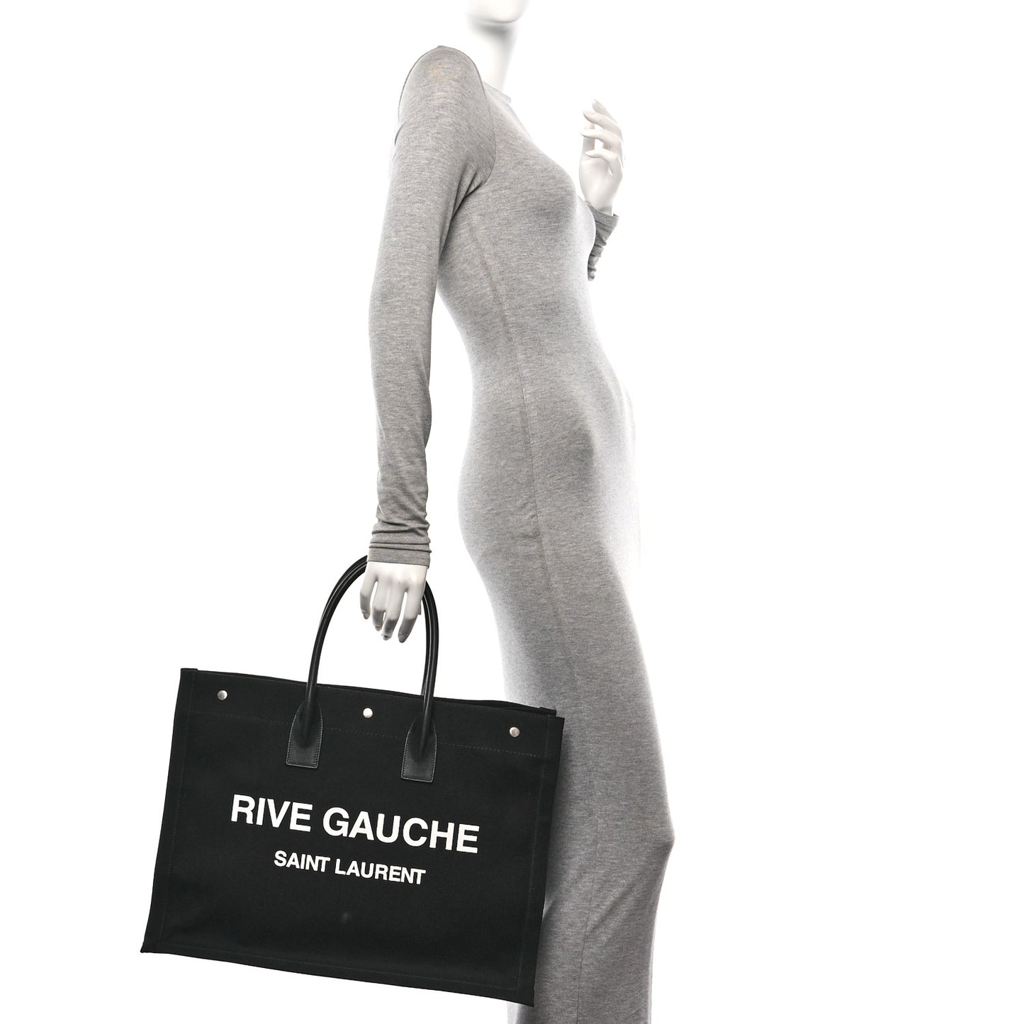 Linen Calfskin Rive Gauche Tote Black