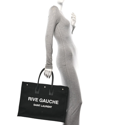 Saint Laurent Linen Calfskin Rive Gauche Tote Black 2 of 12