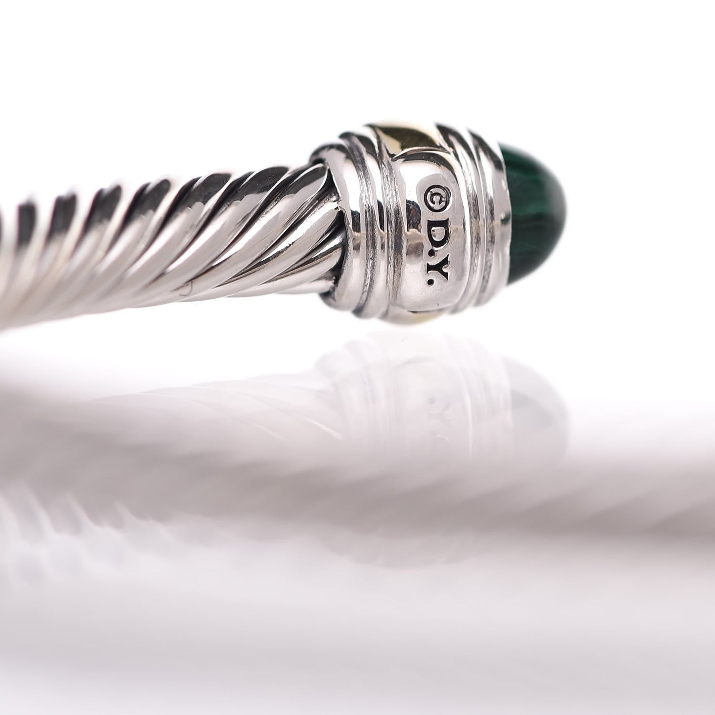 Sterling Silver 14K Yellow Gold Malachite 5mm Cable Classic Bracelet