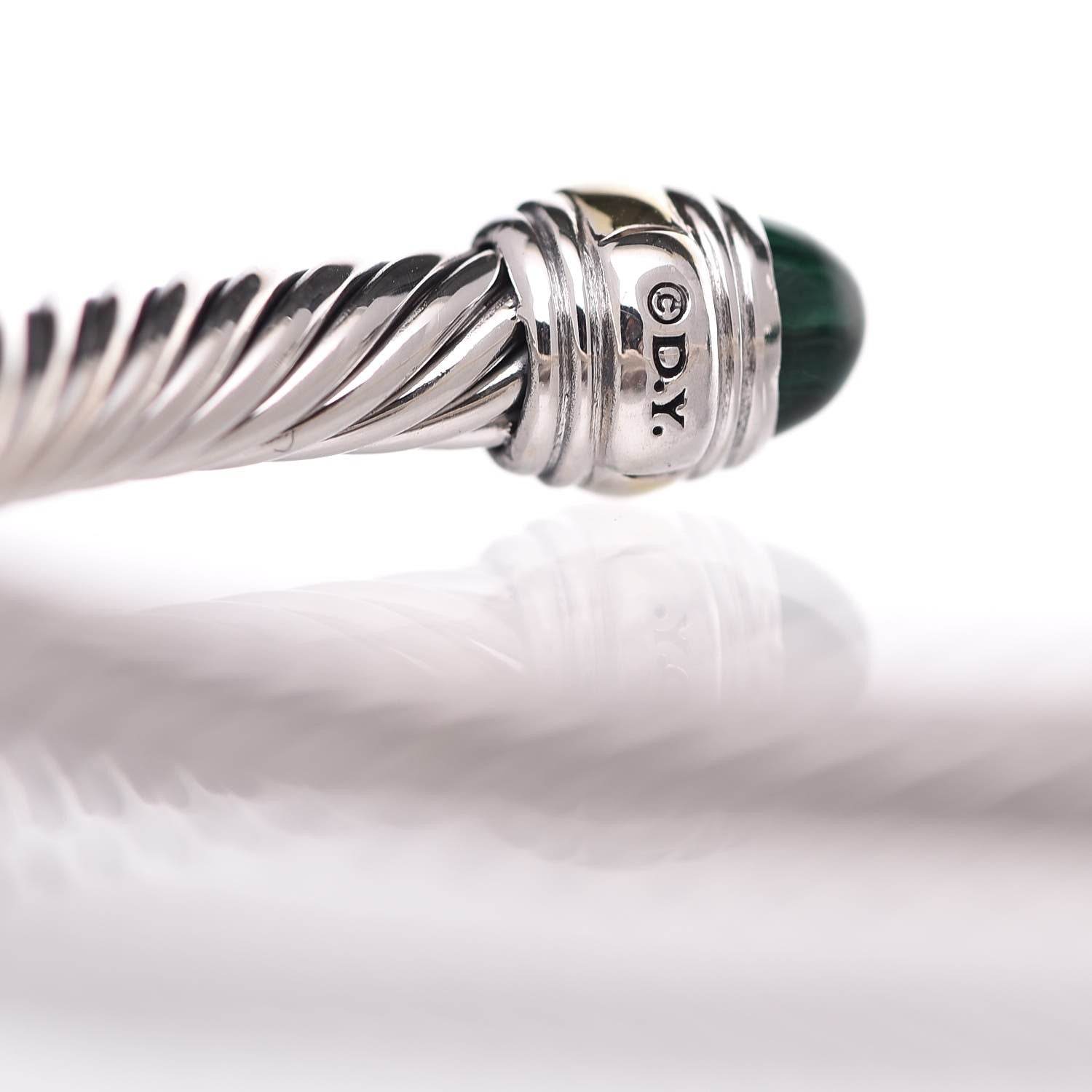 David Yurman Sterling Silver 14K Yellow Gold Malachite 5mm Cable Classic Bracelet 4 of 5