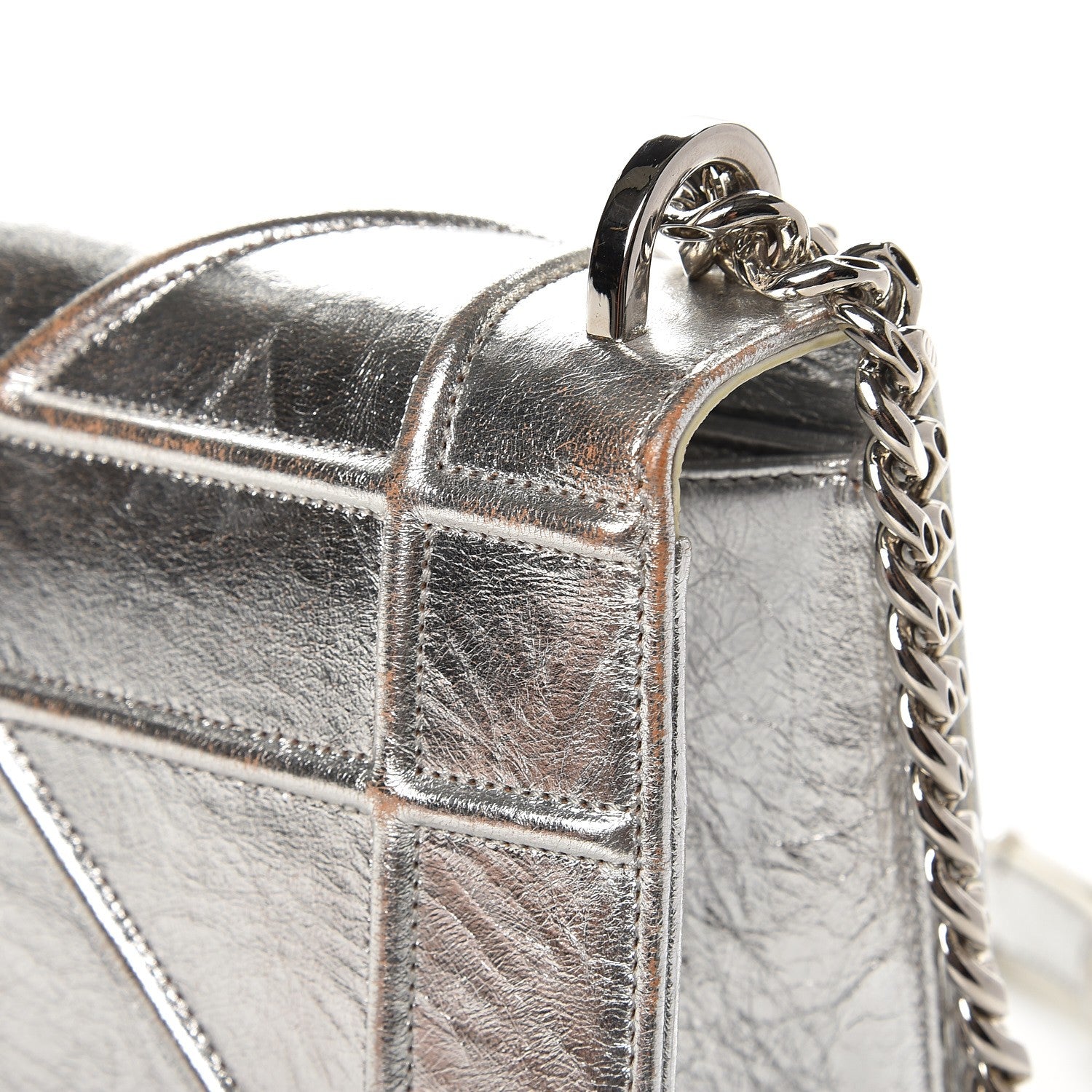 Christian Dior Metallic Crinkled Lambskin Medium Diorama Flap Bag Silver 15 of 17