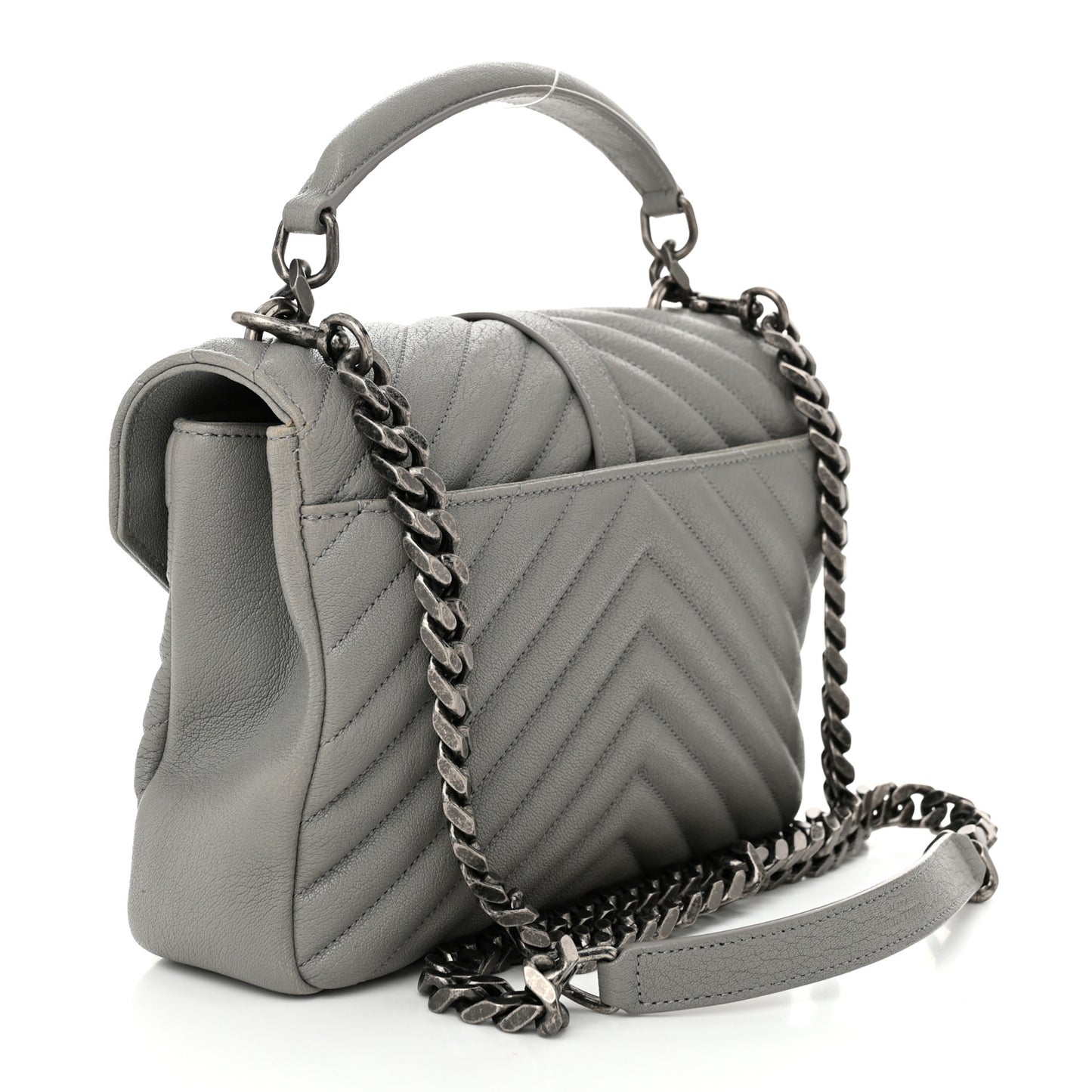 Sheepskin Matelasse Chevron Monogram Medium College Bag Granite