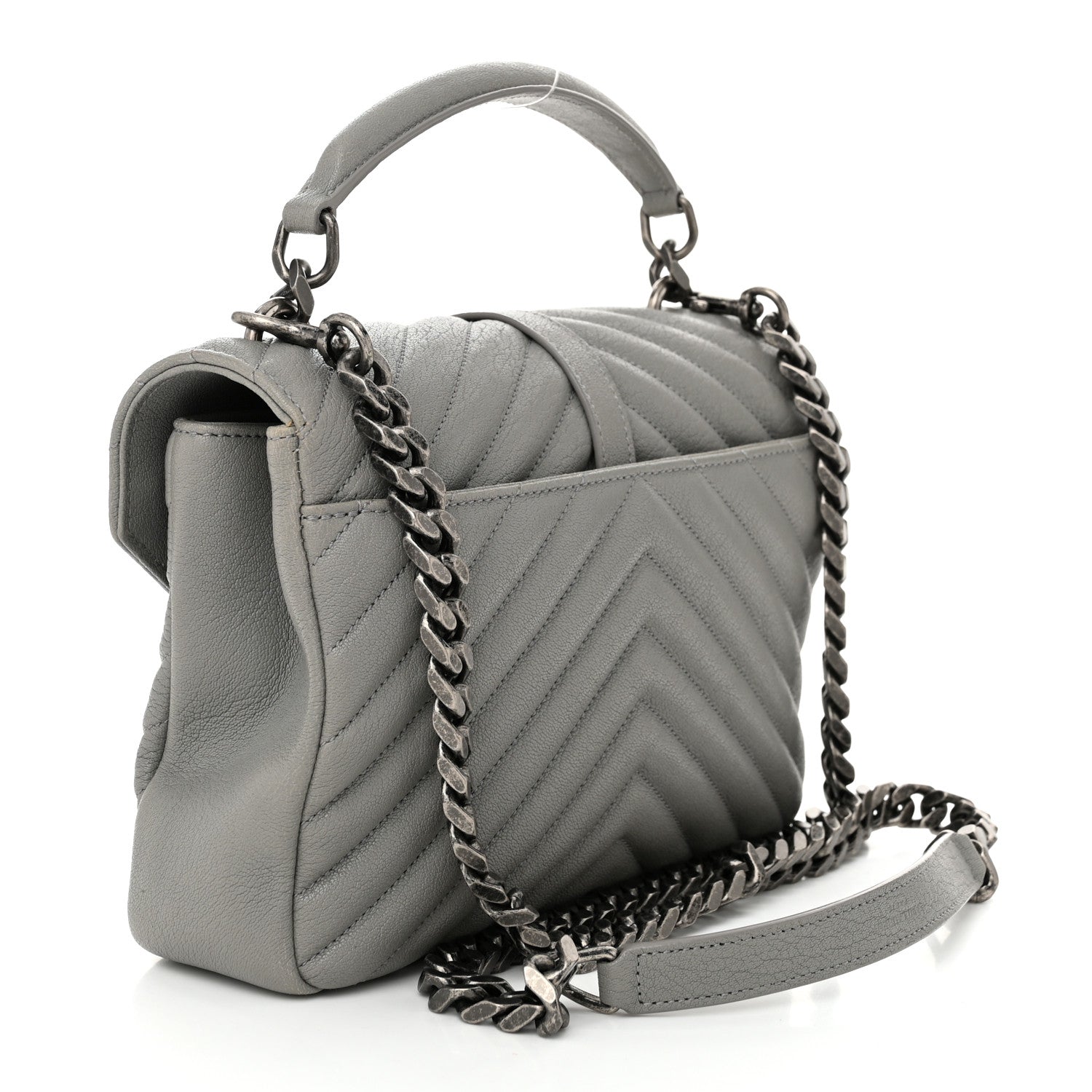 Saint Laurent Sheepskin Matelasse Chevron Monogram Medium College Bag Granite 3 of 10