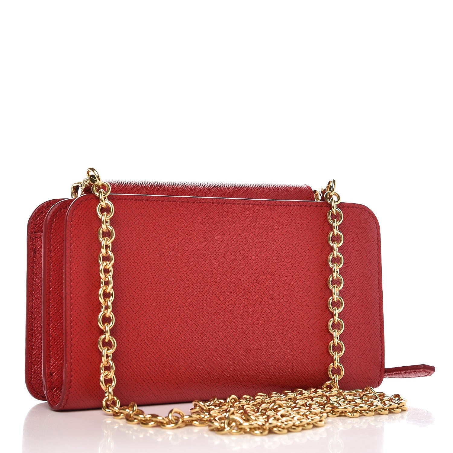 Prada Saffiano Metal Mini Chain Wallet Fuoco 3 of 8