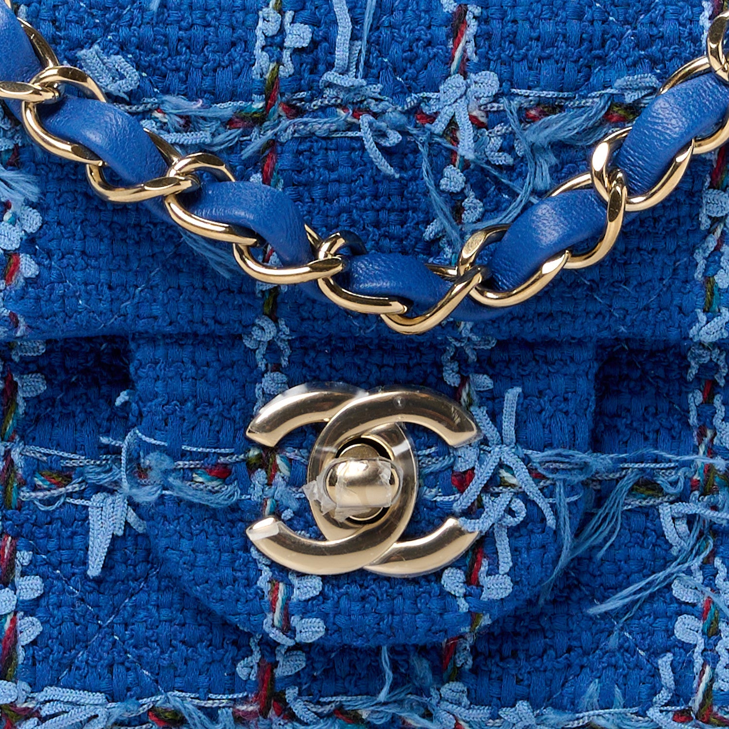 Chanel Tweed Quilted Mini Rectangular Flap Blue Red Khaki 9 of 12