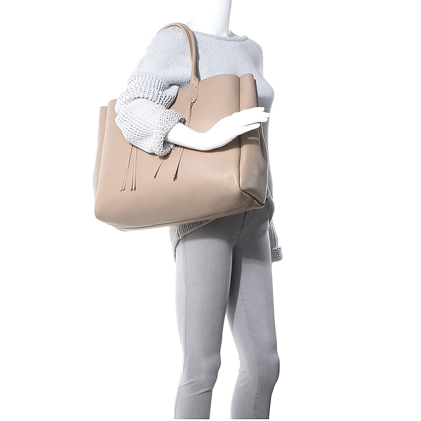 Calfskin Fringe Shopping Tote Beige