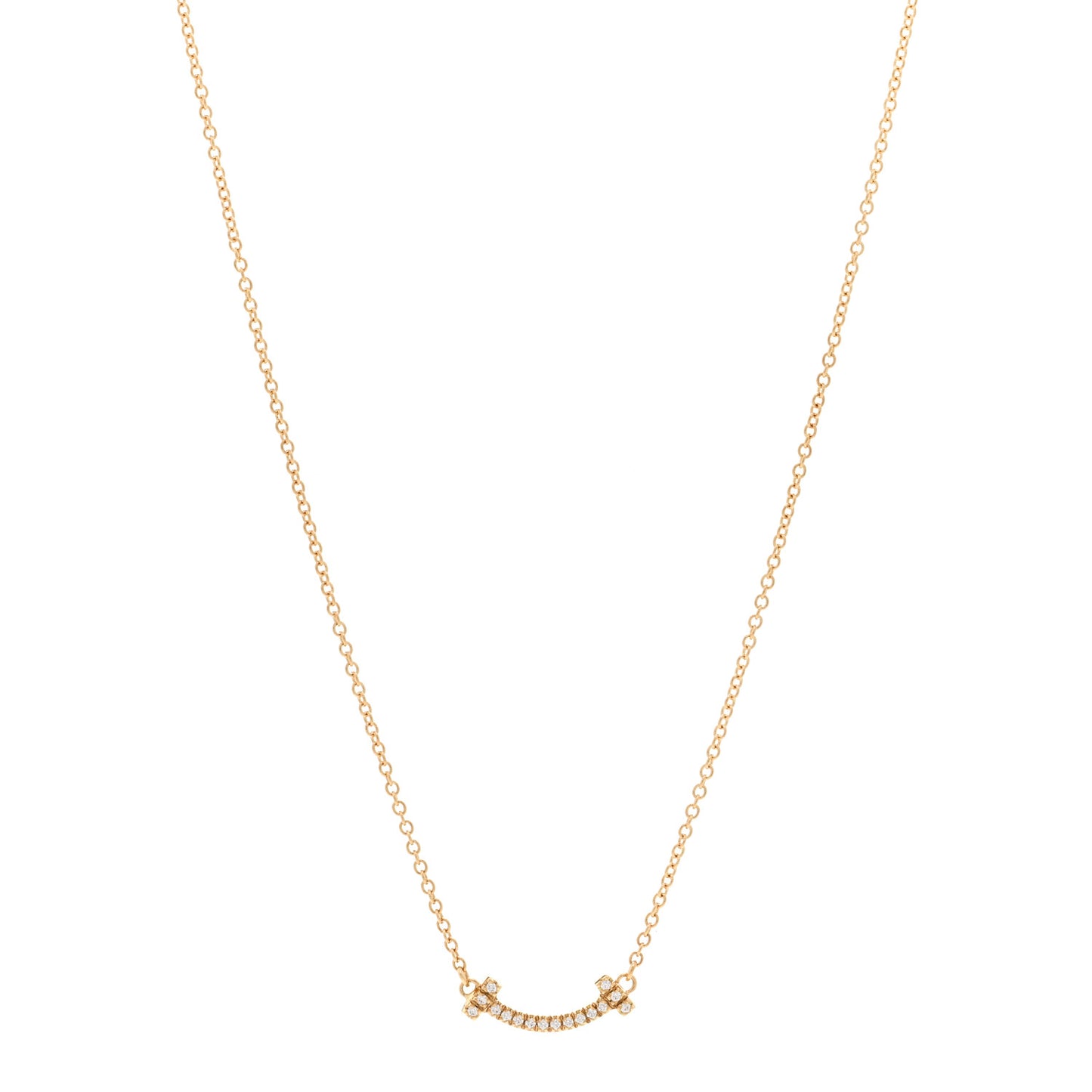 18K Yellow Gold Diamond Mini T Smile Pendant Necklace