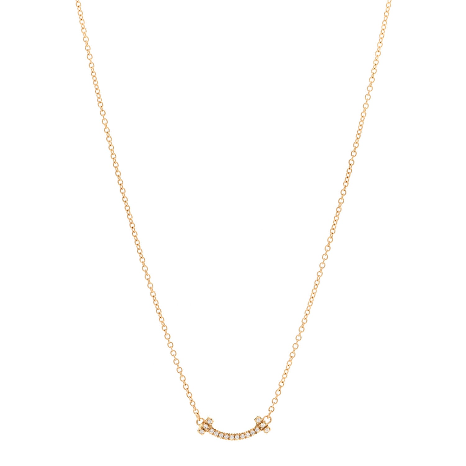 Tiffany 18K Yellow Gold Diamond Mini T Smile Pendant Necklace 1 of 5