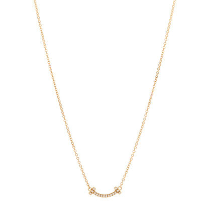 Tiffany 18K Yellow Gold Diamond Mini T Smile Pendant Necklace 1 of 5