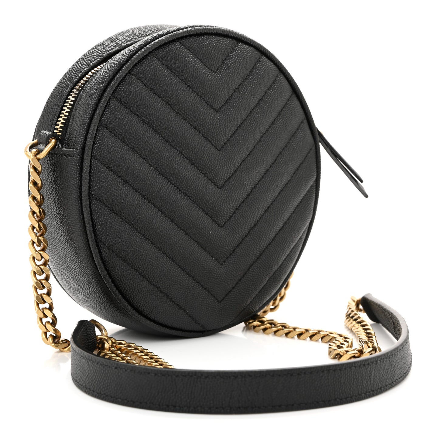 Grain De Poudre Matelasse Chevron Quilted Round Vinyle Camera Bag Black
