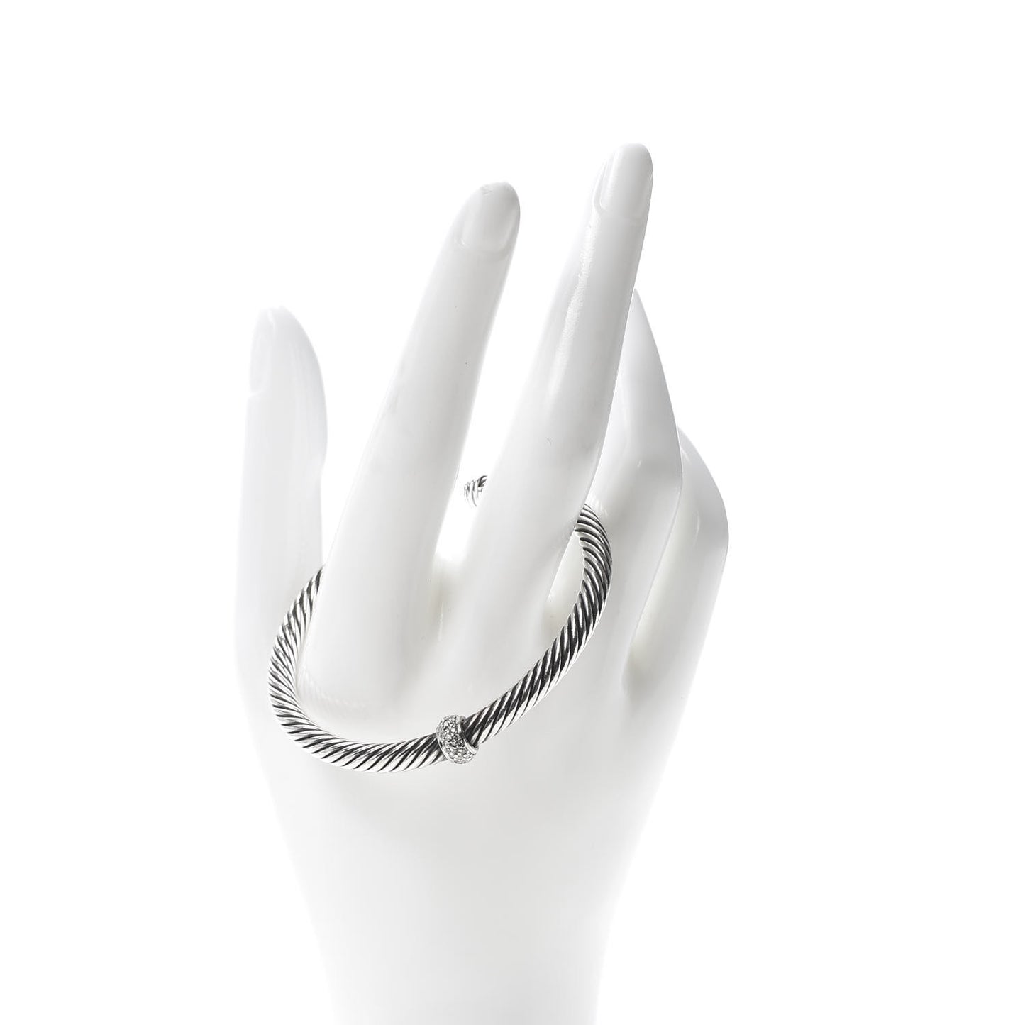 Sterling Silver 18K White Gold Diamond 5mm Cable Classics Station Bracelet