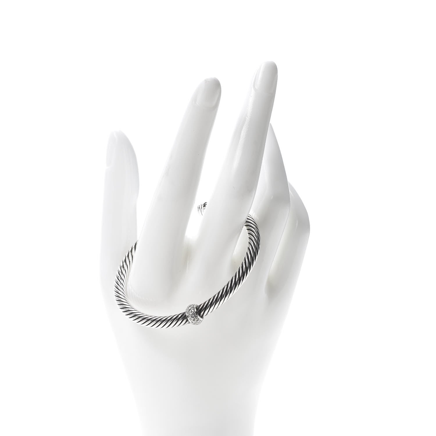 David Yurman Sterling Silver 18K White Gold Diamond 5mm Cable Classics Station Bracelet 2 of 4