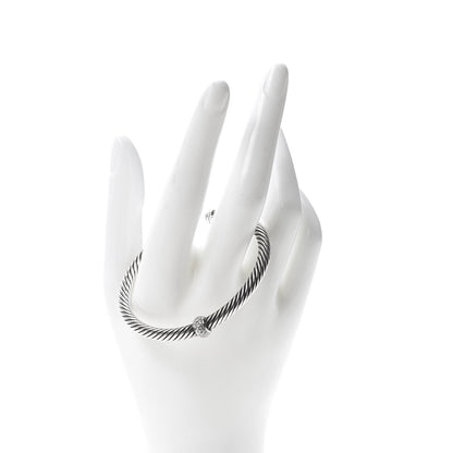 David Yurman Sterling Silver 18K White Gold Diamond 5mm Cable Classics Station Bracelet 2 of 4